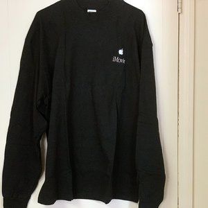 Men's Apple Logo iMovie Long Sleeve Black 100% Cotton T-Shirt Embroidered Rare